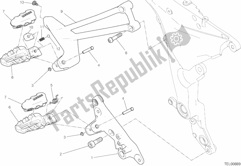 All parts for the Footrests, Right of the Ducati Multistrada 1260 ABS USA 2019